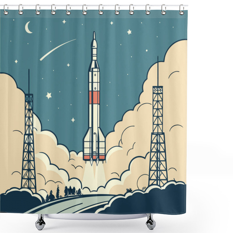 Personality  Dynamic Silhouettes Of Rocket Launches, Capturing The Excitement Of Space Exploration, Advanced Technology, And Human Ambition. Perfect For Aerospace Branding, Sci-fi Visuals, And Space-themed Projects. Shower Curtains