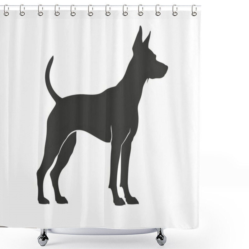 Personality  Silhouette Of A Strong, Alert Dog Standing In Profile Against A Light Background. Shower Curtains