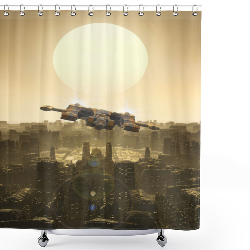 Personality  Spaceship And Futuristic City Shower Curtains