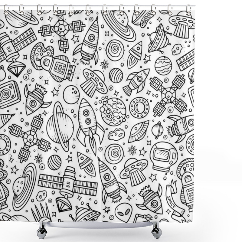 Personality  Cartoon Hand-drawn Space, Planets Seamless Pattern Shower Curtains