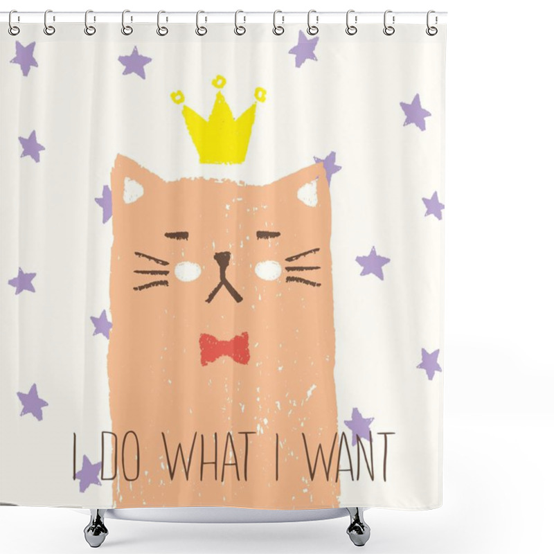 Personality  Narcissist Impudent Cat With Crown In His Head Shower Curtains