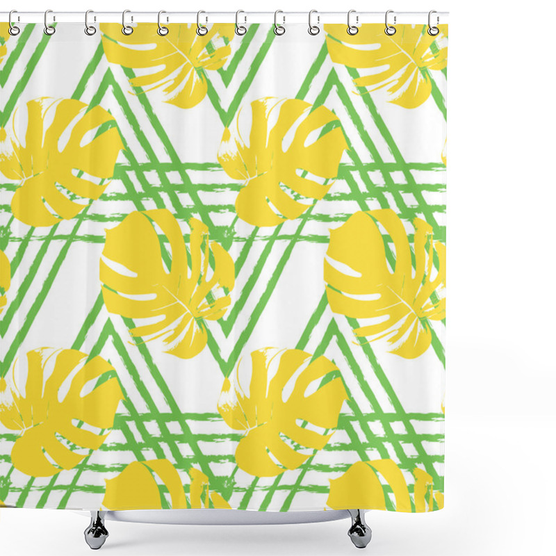 Personality  Vector Seamless Pattern With Tropical Leaves Shower Curtains