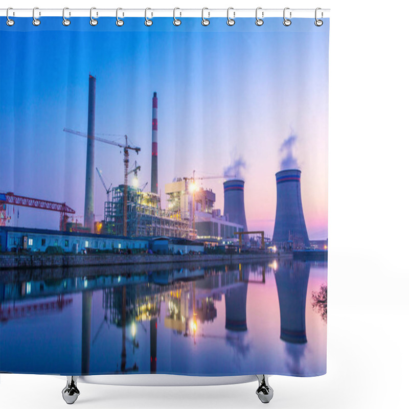 Personality  Modern Waterfront Power Plant At Sunset Shower Curtains