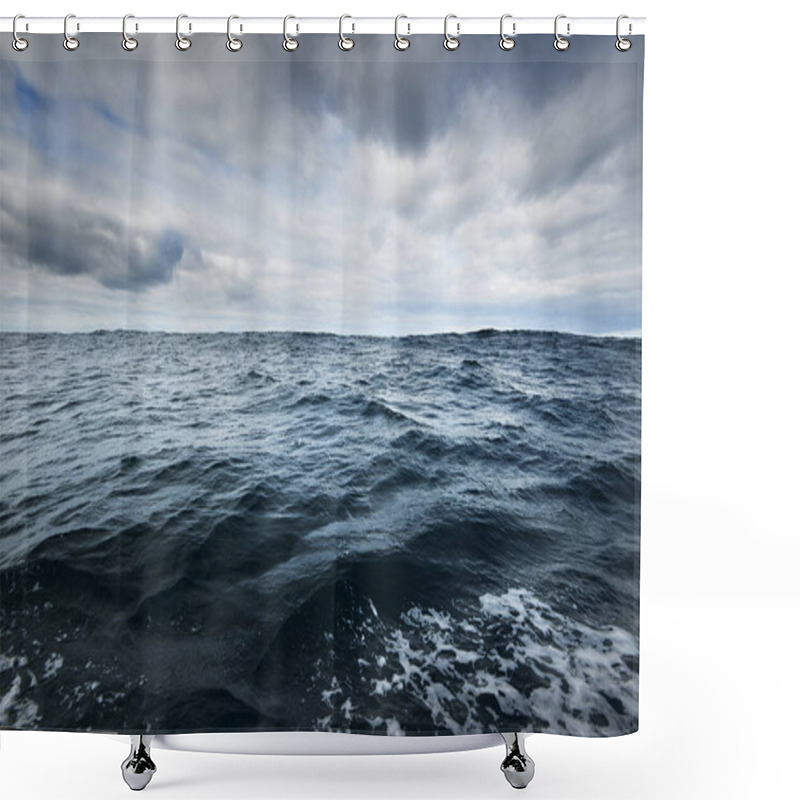 Personality  A View Of The Stormy North Sea From A Sailing Boat. Cloudy Blue Sky Reflecting In The Water. Dramatic Cloudscape. Rogaland Region, Norway. Leisure Activity, Environmental Conservation Concepts Shower Curtains