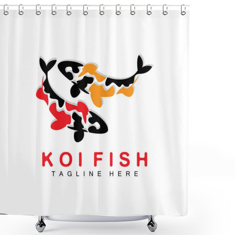 Personality  Koi Fish Logo Design, Chinese Lucky And Triumph Ornamental Fish Vector, Company Brand Gold Fish Icon Shower Curtains