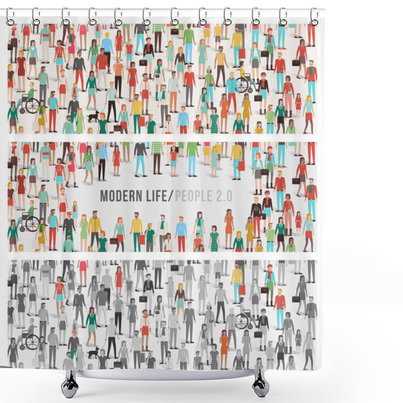 Personality  Crowd Of People Banners Set Shower Curtains