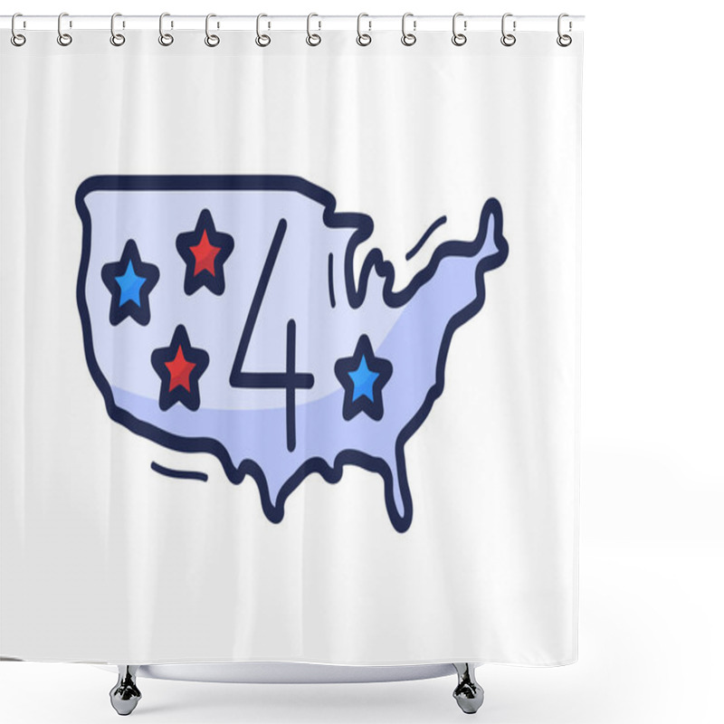 Personality  US Map Icon With The Number Of July 4 Is Drawn By Hand In Cartoon Style. Vector Illustration For Independence Day In The United States Shower Curtains