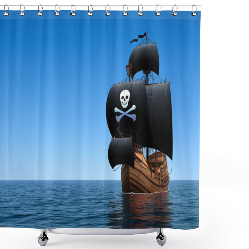 Personality  Pirate Ship In Blue Ocean Shower Curtains