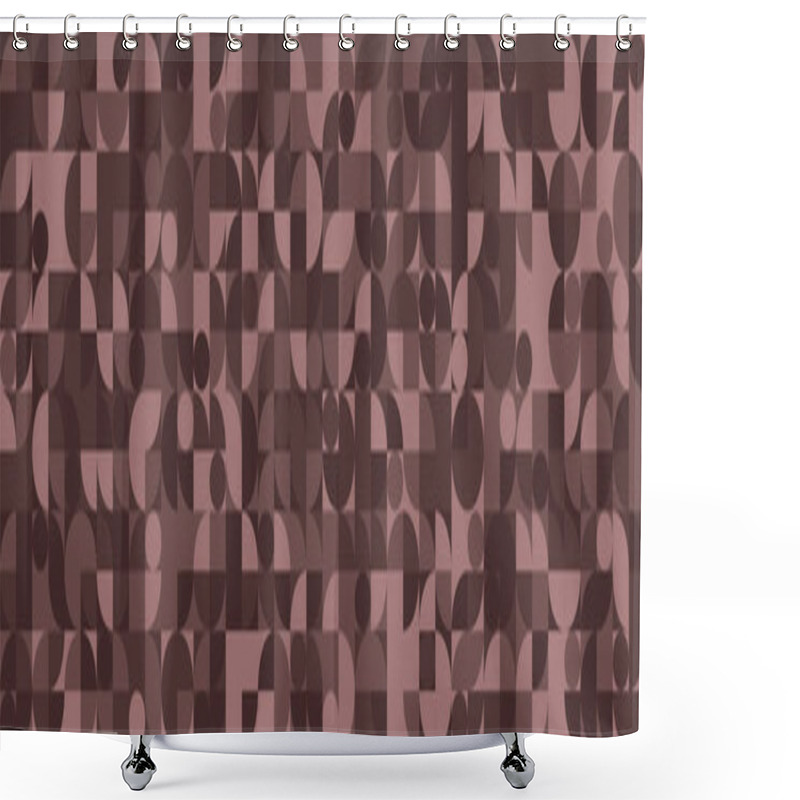 Personality  Stylish Geometric Background Featuring A Repeating Pattern Of Circles, Semicircles, And Squares In Muted Brown Tones. Shower Curtains