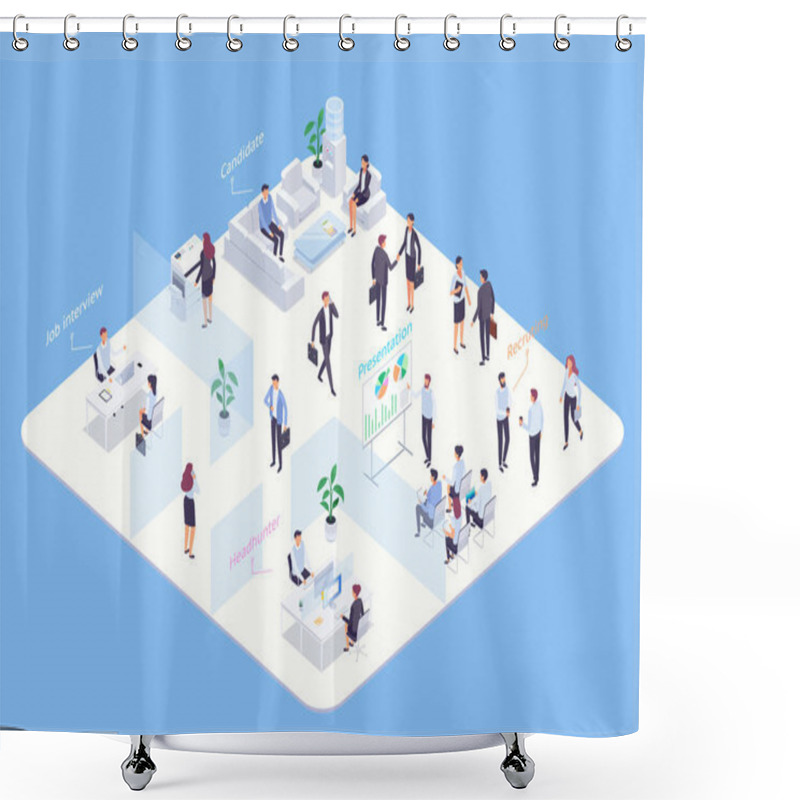 Personality  Employment Agency Isometric Concept. 3d Infographics Of A Recruiting Agency. Vector Illustration. Shower Curtains