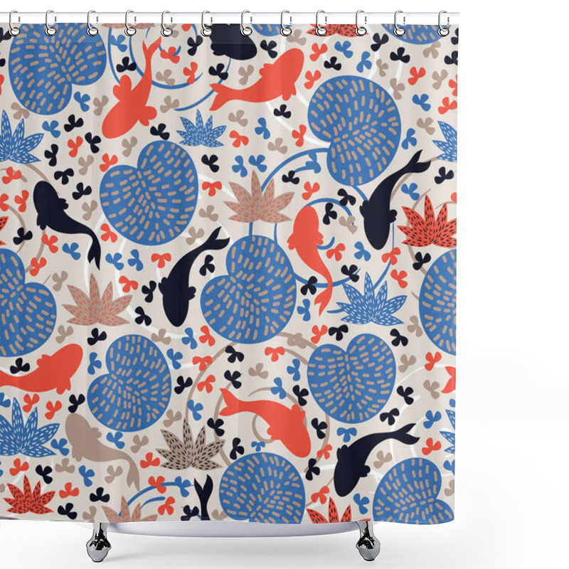 Personality  Pond With Fishes. Seamless Pattern Shower Curtains