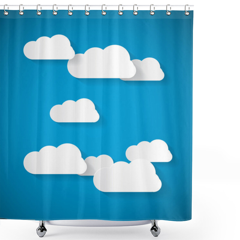 Personality  Vector Clouds Cut From Paper On Blue Sky Background Shower Curtains