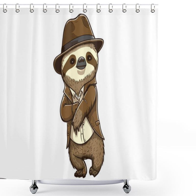 Personality  Sloth Wears A Hat Vector Illustration Shower Curtains