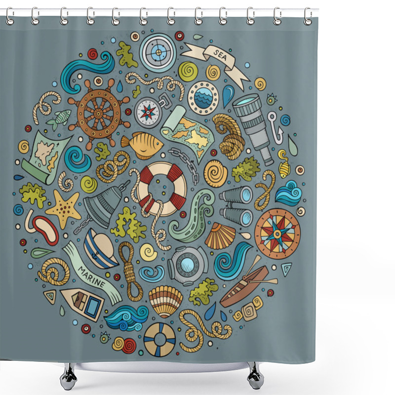 Personality  Set Of Marine, Nautical Cartoon Objects Shower Curtains