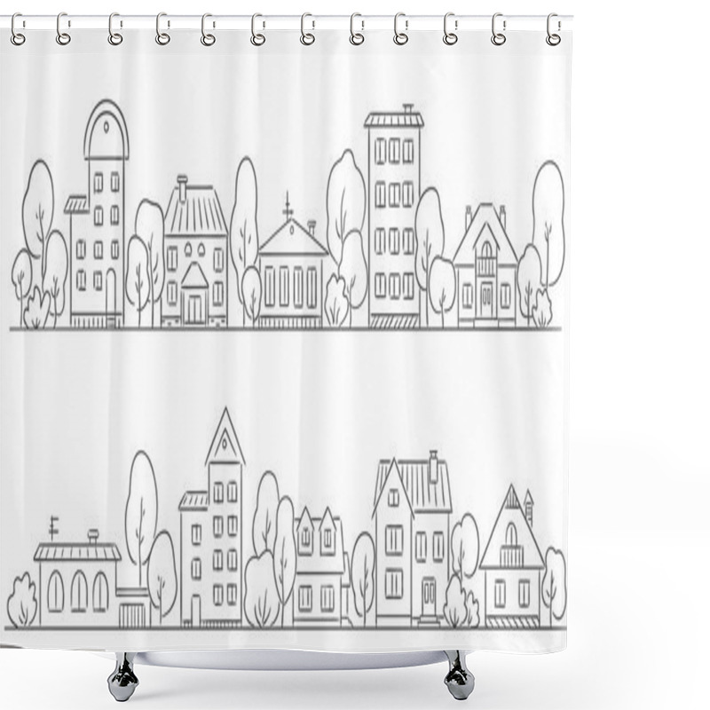 Personality  Trees And Houses In A Row For Your Frame Shower Curtains