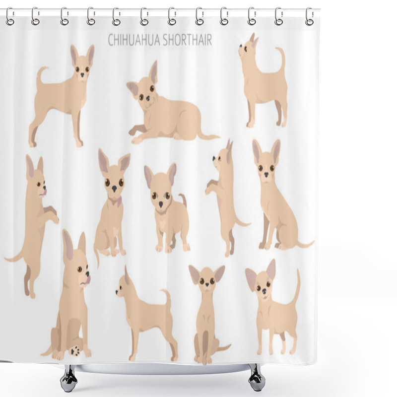 Personality  Chihuahua Dogs  In Different Poses. Adult And Puppy Set.  Vector Illustration Shower Curtains