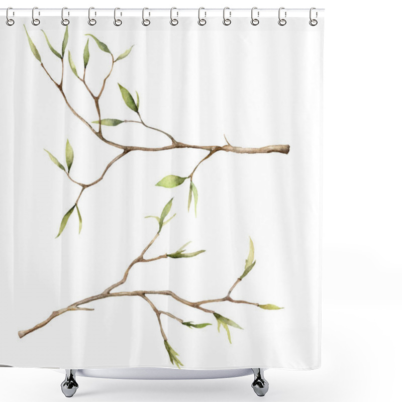 Personality  Watercolor Spring Set With Branches For Easter. Hand Painted Tree Thin Branches And Buds Isolated On White Background. Floral Illustration For Design, Print, Fabric Or Background. Botanical Set. Shower Curtains