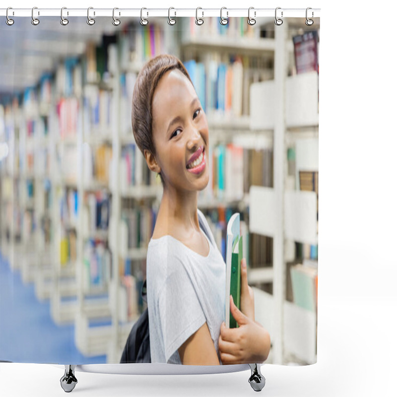 Personality  College Student Holding Books In Library Shower Curtains