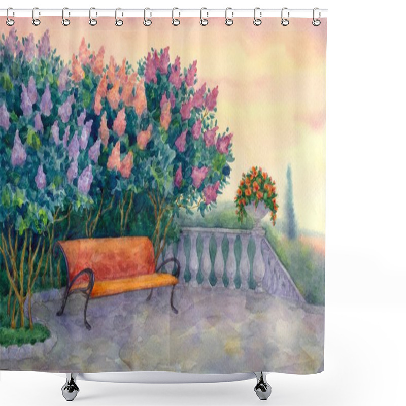 Personality  Bench Under A Flowering Lilac Shower Curtains