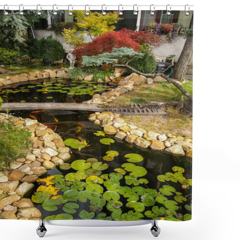 Personality  Small Picturesque Garden With A Pond Shower Curtains