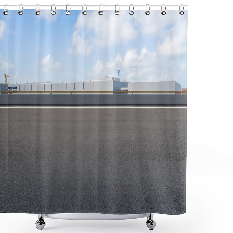 Personality  Road Asphalt Pavement And Modern Factory Warehous Shower Curtains