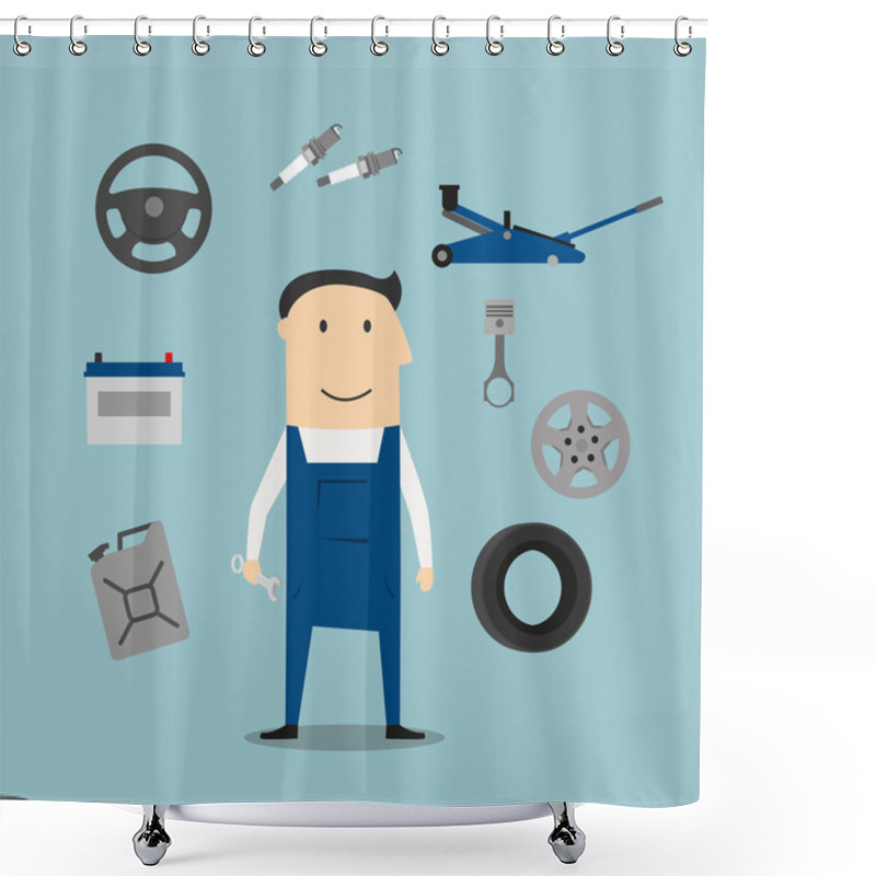 Personality  Car Mechanic Profession And Equipment Icons Shower Curtains