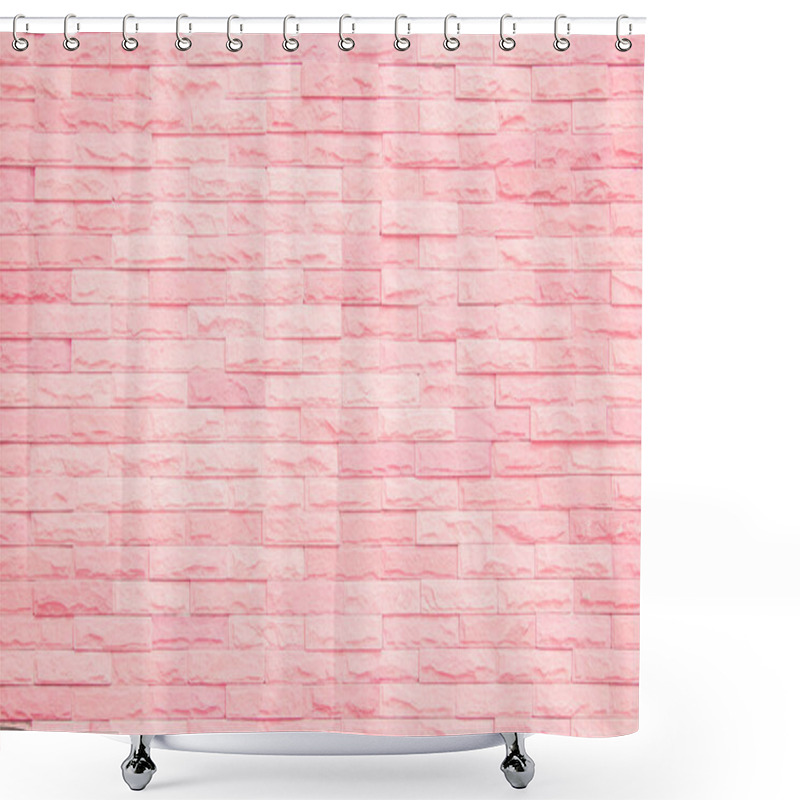 Personality  Pastel Pink And White Brick Wall Texture Background. Brickwork Pattern Stonework Flooring Interior Stone Old Clean Concrete Grid Uneven Brick Design Stack. Home Or Office Design Backdrop Decoration. Shower Curtains