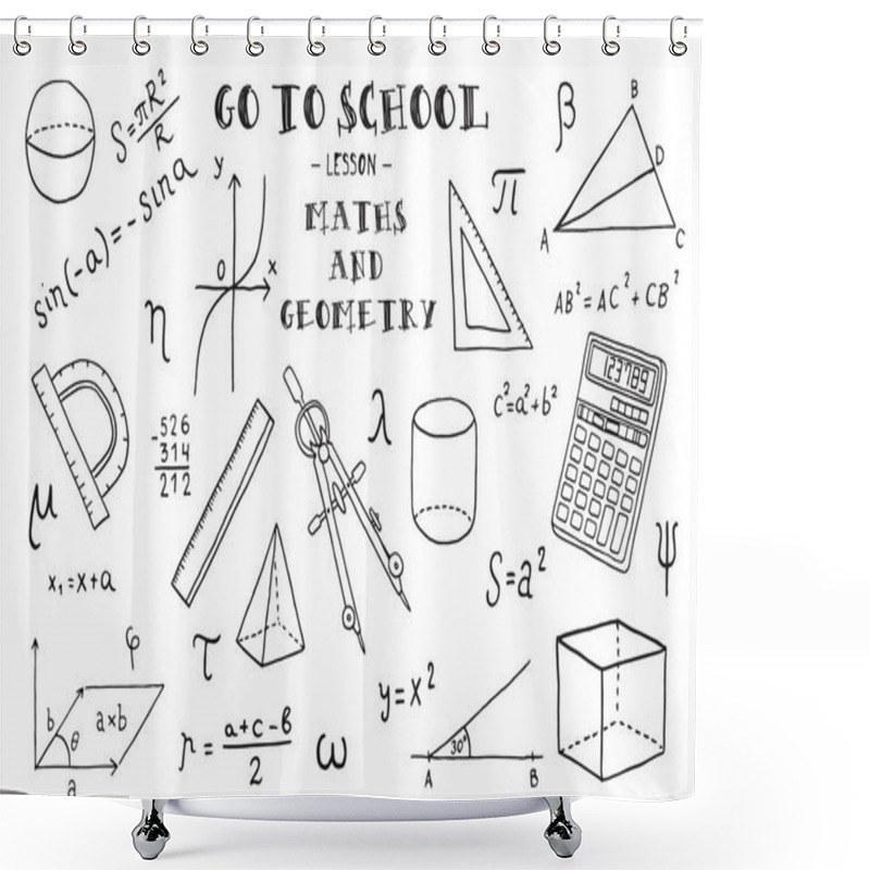 Personality  Hand Sketches Of Maths And Geometry Signs, Vector Illustration Shower Curtains