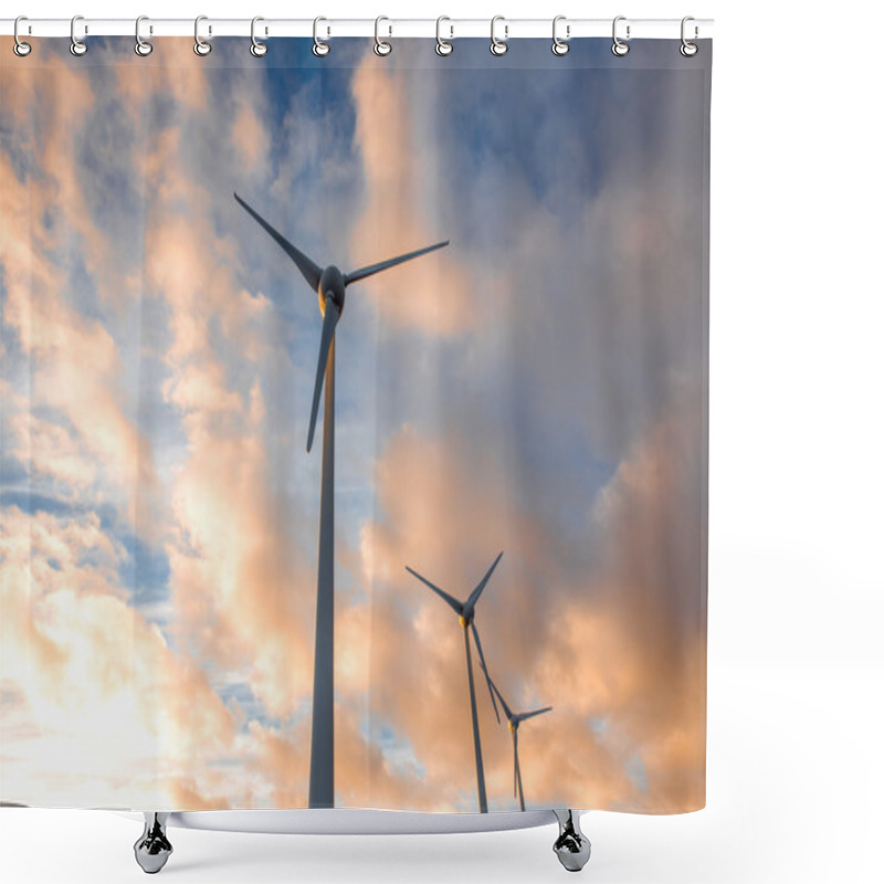 Personality  Electric Windmills On The Sky Background Shower Curtains