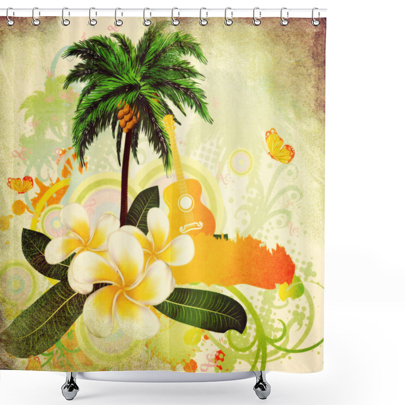 Personality  Grunge Tropical Background With Guitar Shower Curtains