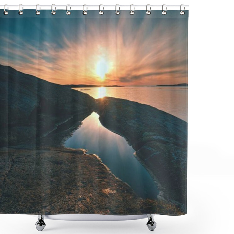 Personality  Beautiful Seascape. Mirroring Of  Sunset In Water Pools In The Rocks . Smooth Ocean Shower Curtains