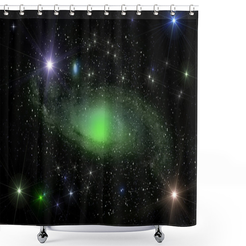 Personality  Green Spiral Galaxy And Star Dust Shower Curtains