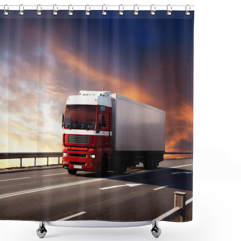 Personality  Truck On Highway And Sunset Shower Curtains