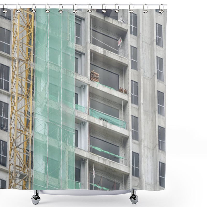 Personality  High Rise Condominium Buildings Construction Site. Shower Curtains