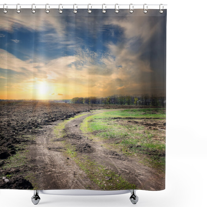 Personality  Country Road Through The Plowed Field Shower Curtains