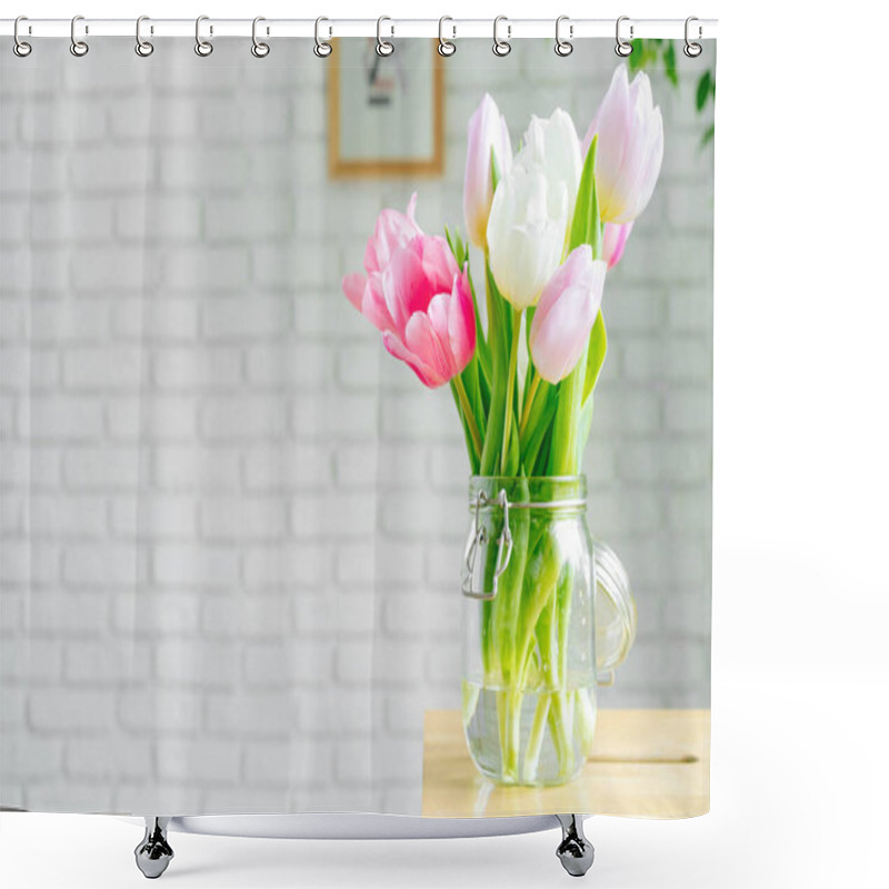 Personality  Bouquet Of Fresh Flowers On A Table, Close Up Shower Curtains