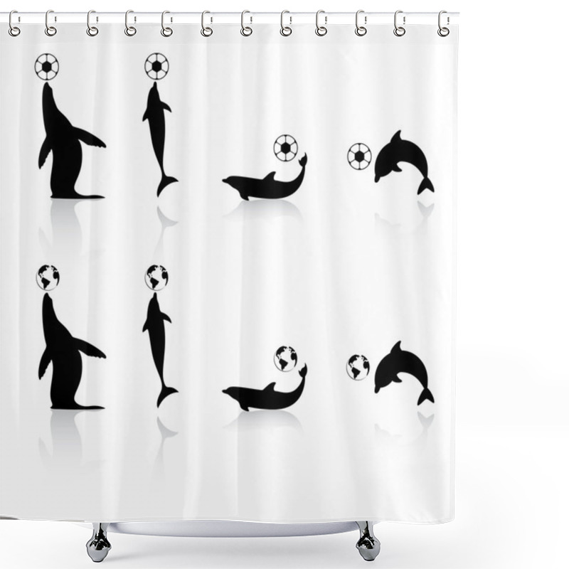 Personality  Marine Animals Silhouettes With Football And Earth Symbols Shower Curtains