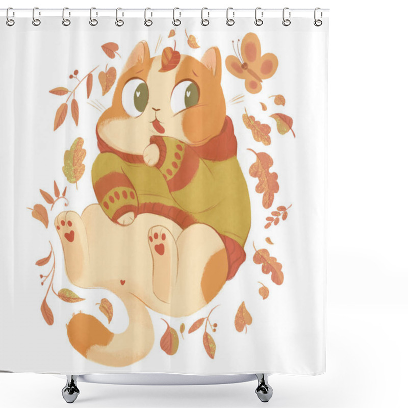 Personality  Fat Cat In A Warm Autumn Sweater Shower Curtains