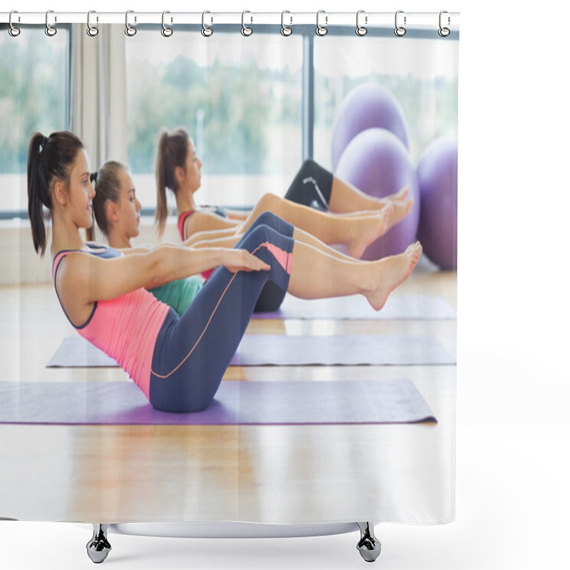 Personality  Class Stretching On Mats At Yoga Class Shower Curtains