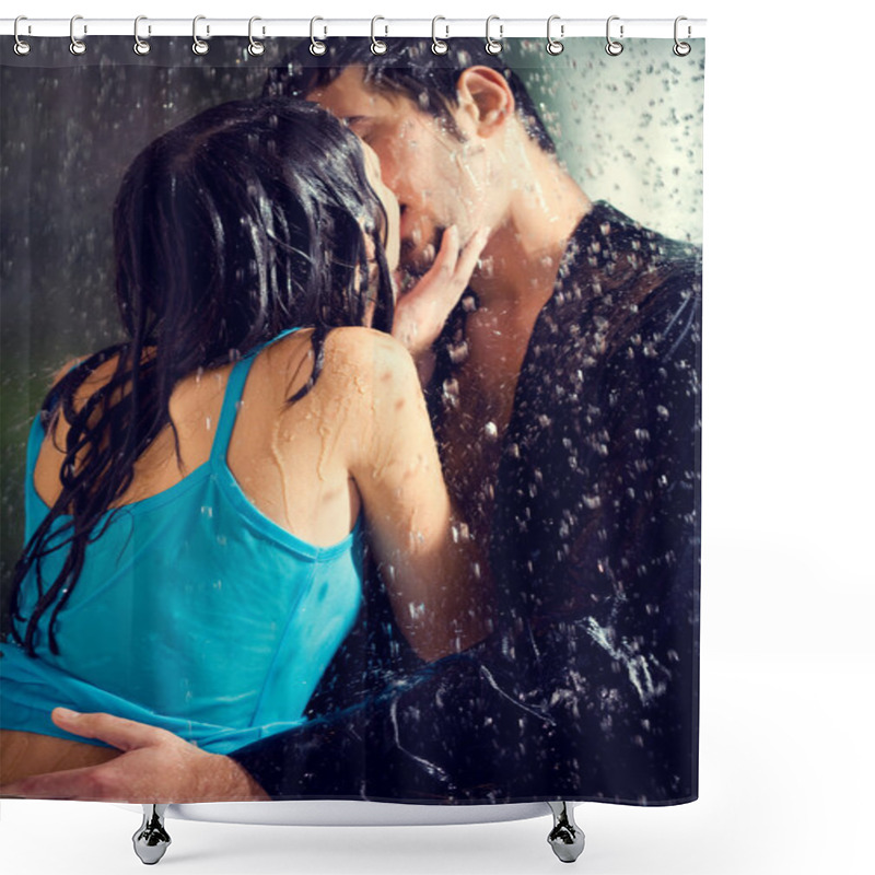 Personality  Young Hugging Couple Kissing Under A Rain, In Passion Shower Curtains