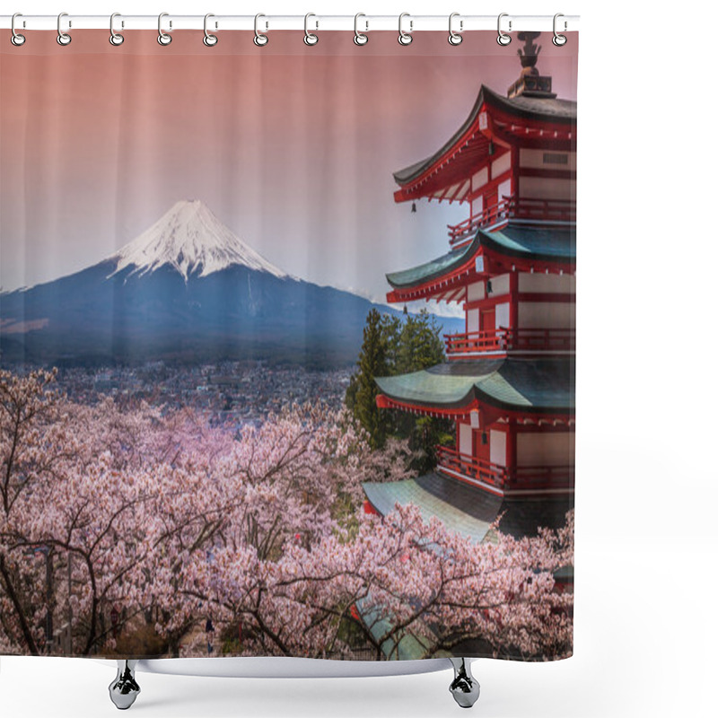 Personality  Chureito Pagoda With Sakura & Beautiful Mt.fuji View Shower Curtains