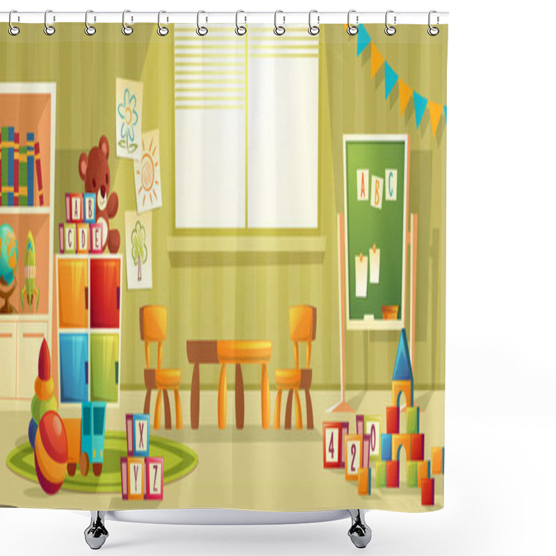 Personality  Vector Cartoon Interior Of Kindergarten Room Shower Curtains