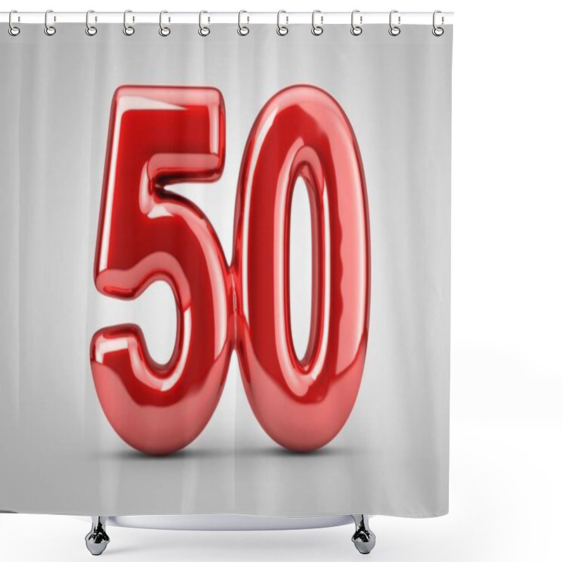 Personality  Red Glossy Balloon Number 50 Isolated On White Background. Shower Curtains