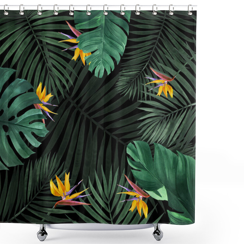 Personality  Illustration Frame Made Of Palm Leaves, Munster, Banana Tree With Exotic Flowers. You Can Use It For Your Own Design. Shower Curtains