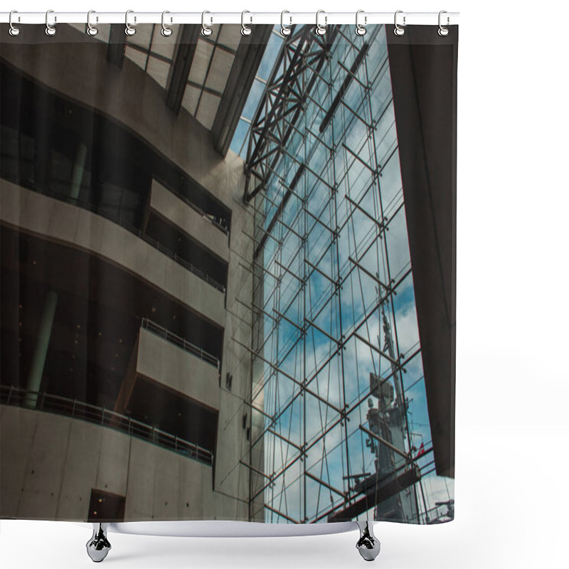 Personality  COPENHAGEN, DENMARK - APRIL 30, 2020: Low Angle View Of Construction Of Black Diamond Royal Library In Copenhagen, Denmark  Shower Curtains