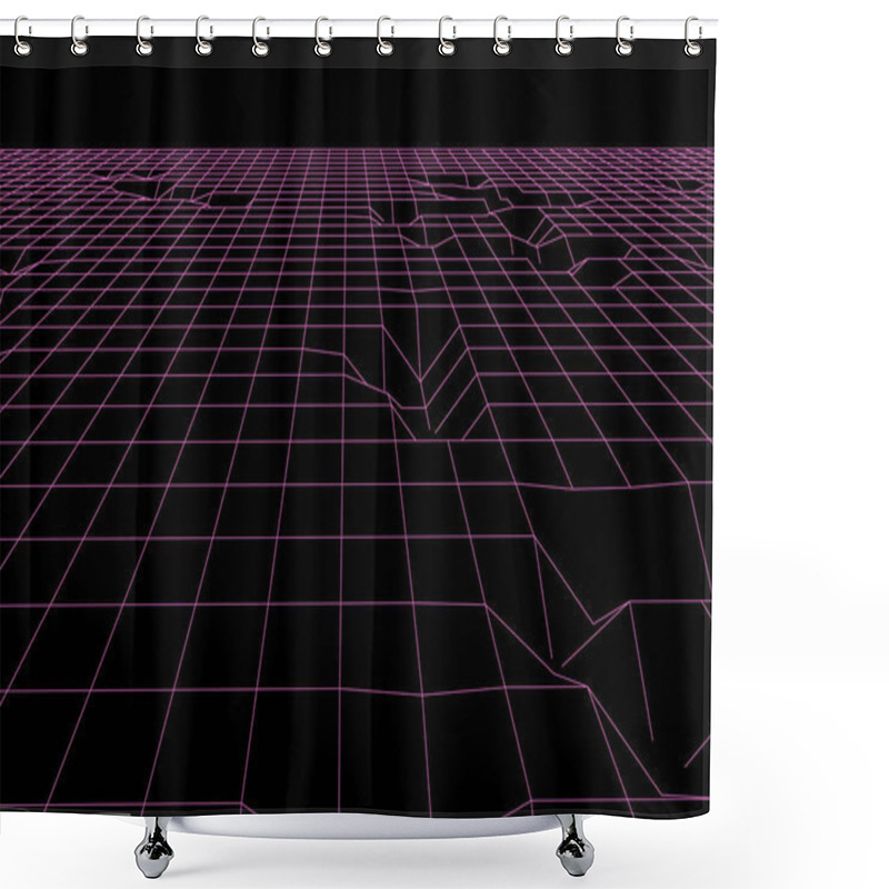 Personality  Vector Perspective Grid. Abstract Mesh Background. Polygonal Mountains. 80s Retro Sci-Fi Background. Vector Illustration. Shower Curtains