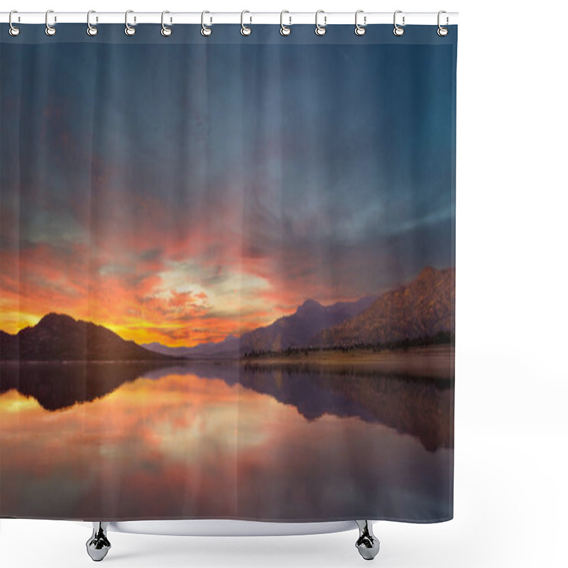 Personality  Sunrise On A Lake Shower Curtains