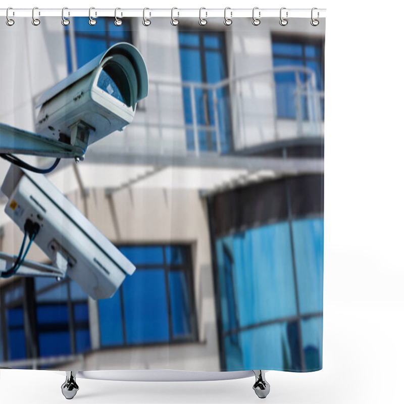 Personality  Modern CCTV Camera On The Wall Of An Industrial Building Shower Curtains