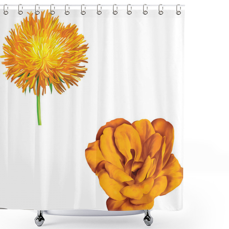 Personality  Yellow Thistle, Aster Flower And Camellia Shower Curtains