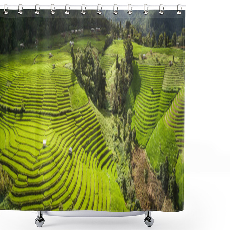 Personality  Top View Of The Rice Paddy Fields Shower Curtains